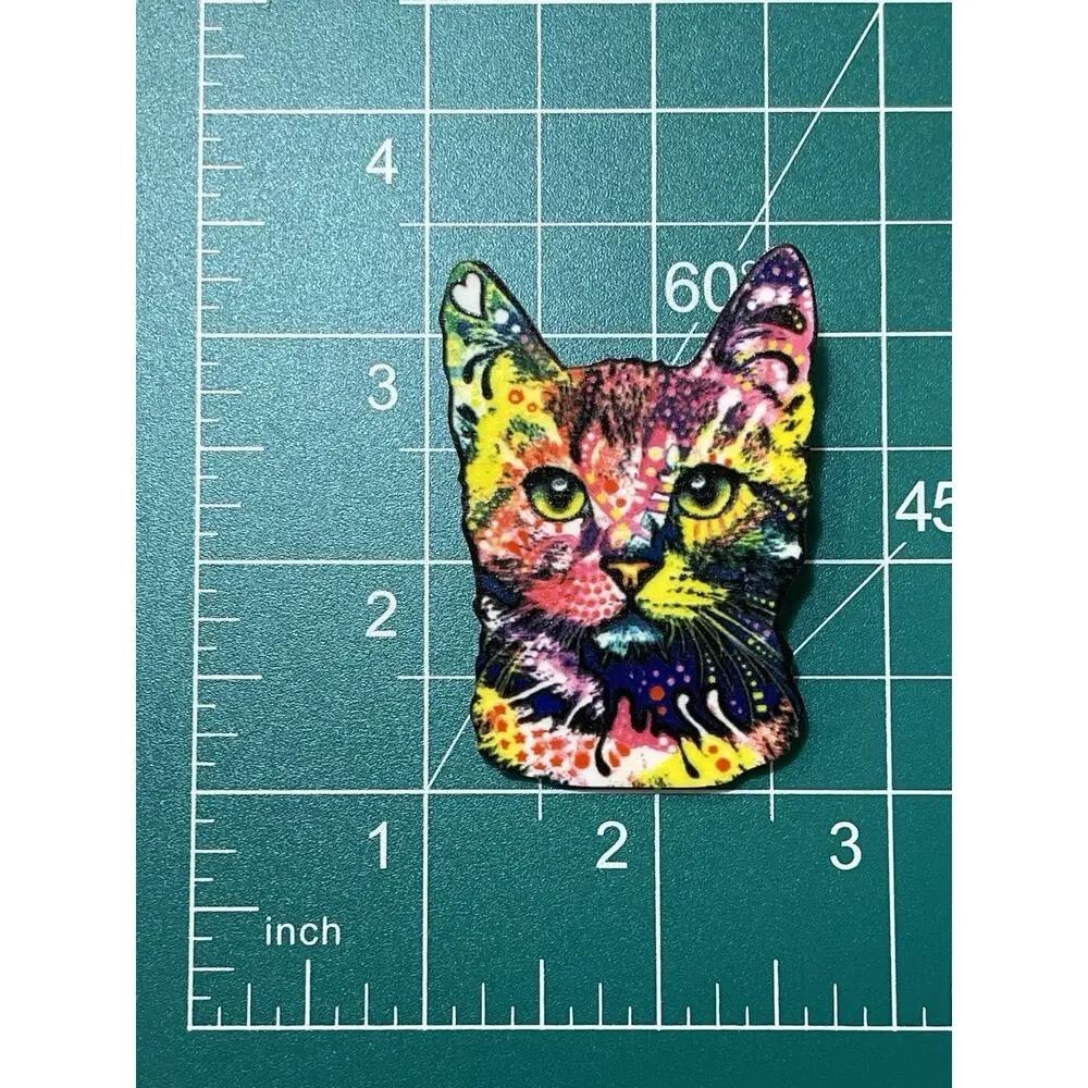 NWOT Retro Hippie Acrylic Cat Portrait Brooch Pin Abstract Art Animal Design